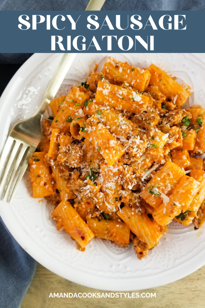 Pinterest image spicy rigatoni pasta