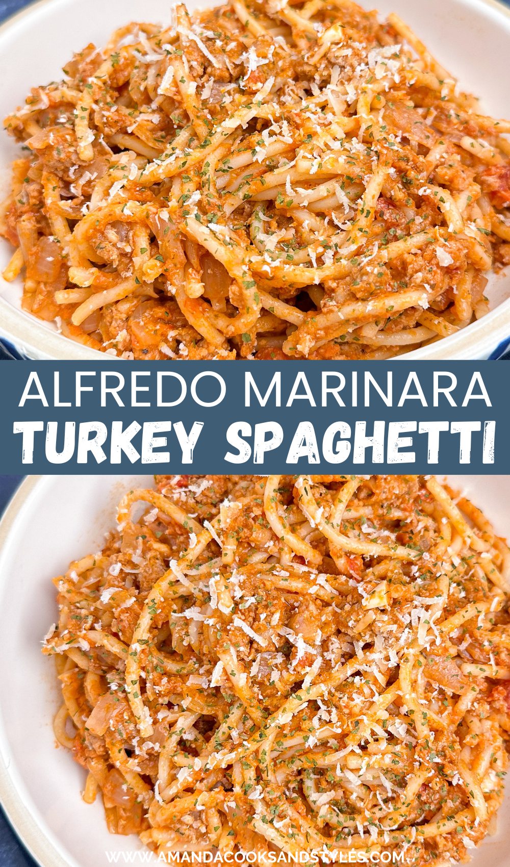 pinterest image for spaghetti with alfredo marinara sauce