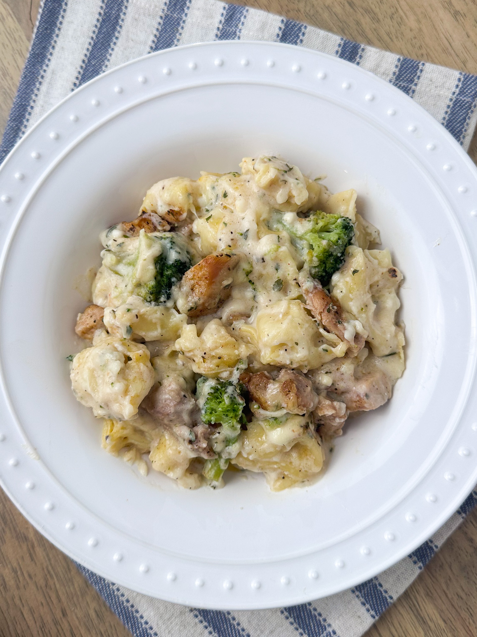 creamy chicken broccoli tortellini bake