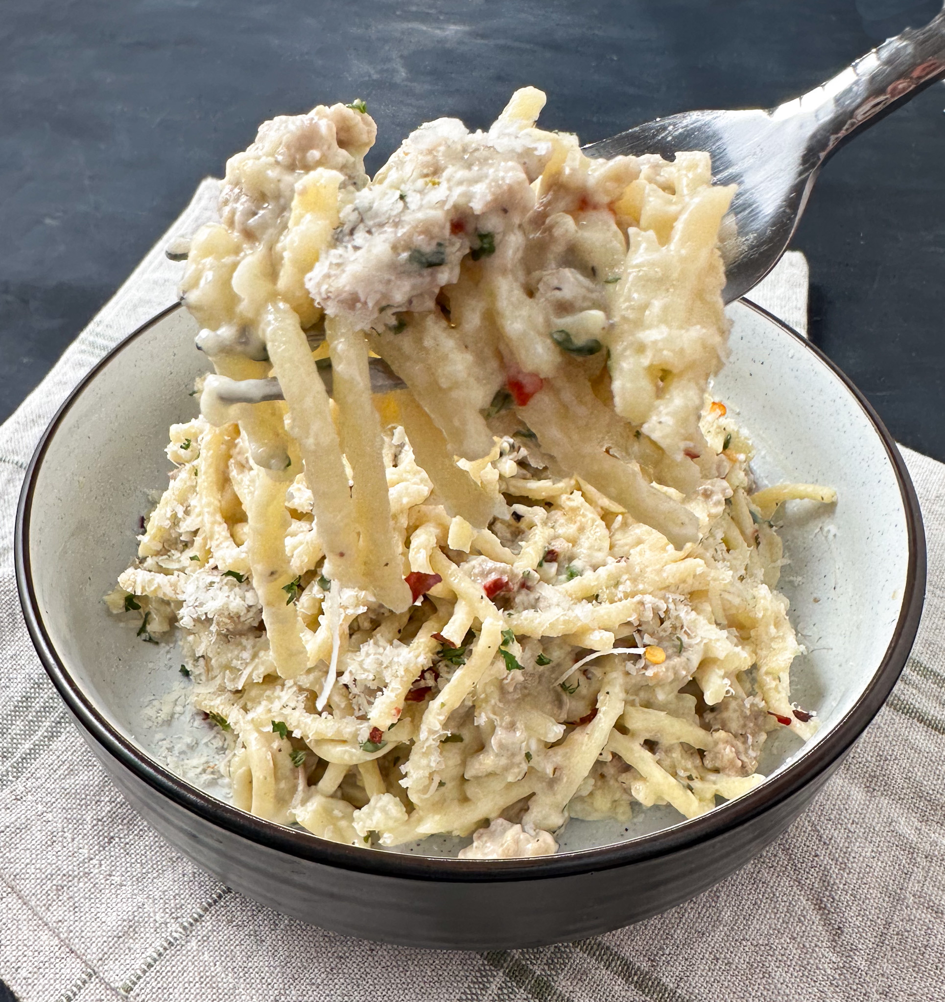 creamy ground turkey spaghetti